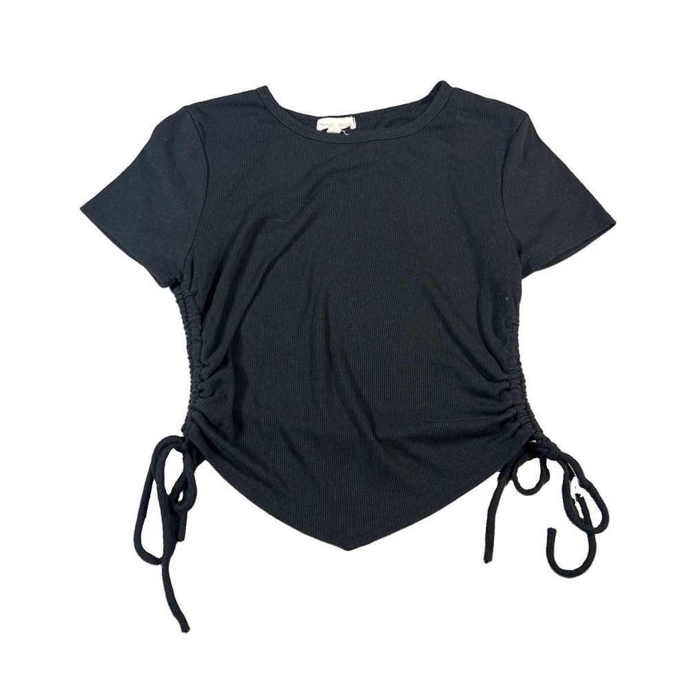 Moa Moa Girls Size Medium Black Short Sleeve Ribbed Cropped Shirt Tie Sides